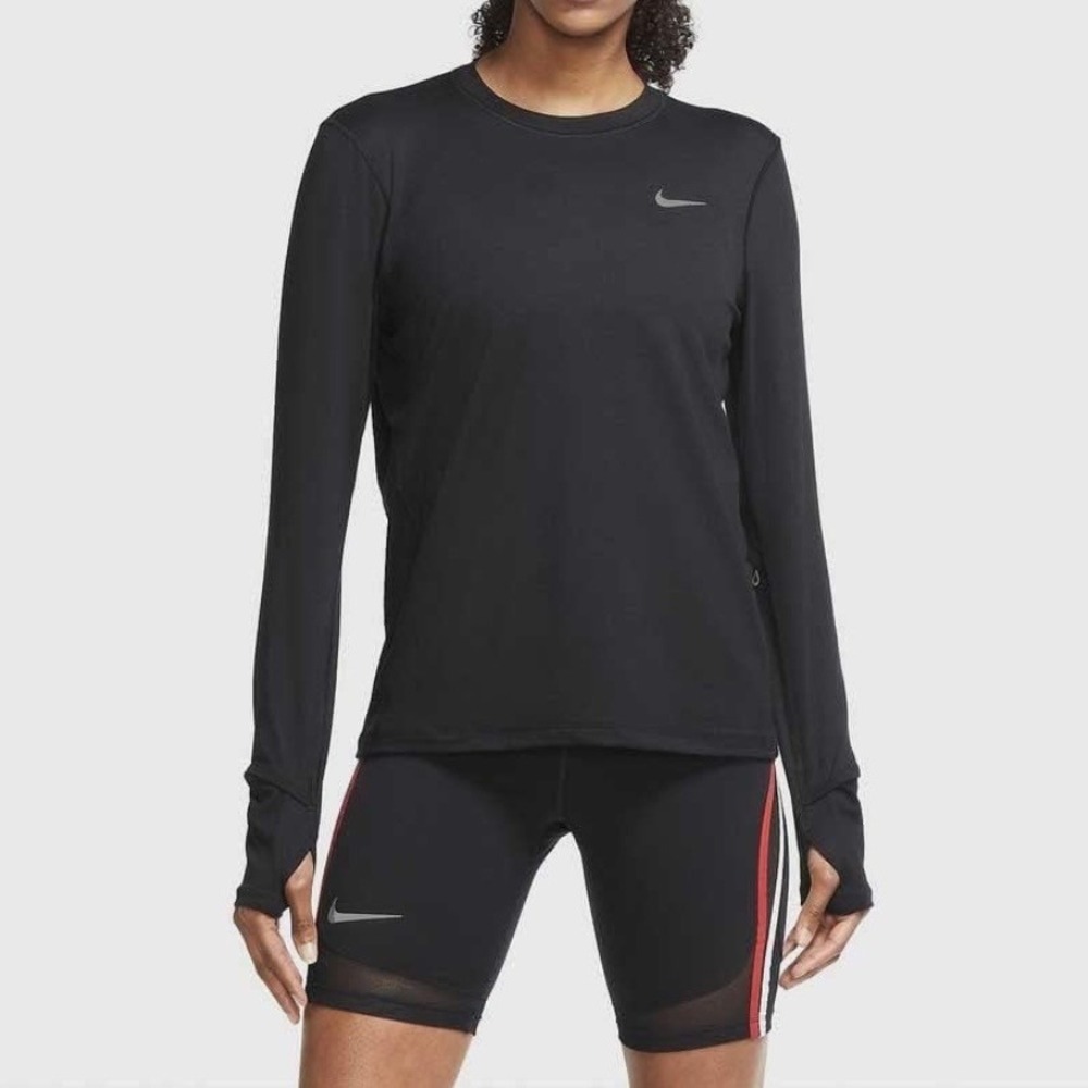Nike Elements Dri-FIT Running Top L Womens Black Thumbhole Activewear Sporty